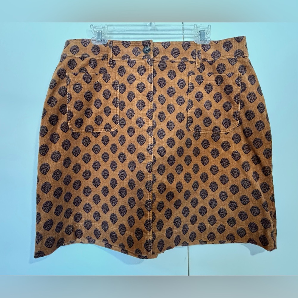 NWT BODEN print PATCH POCKET corduroy skirt 14 rust/navy mini length
